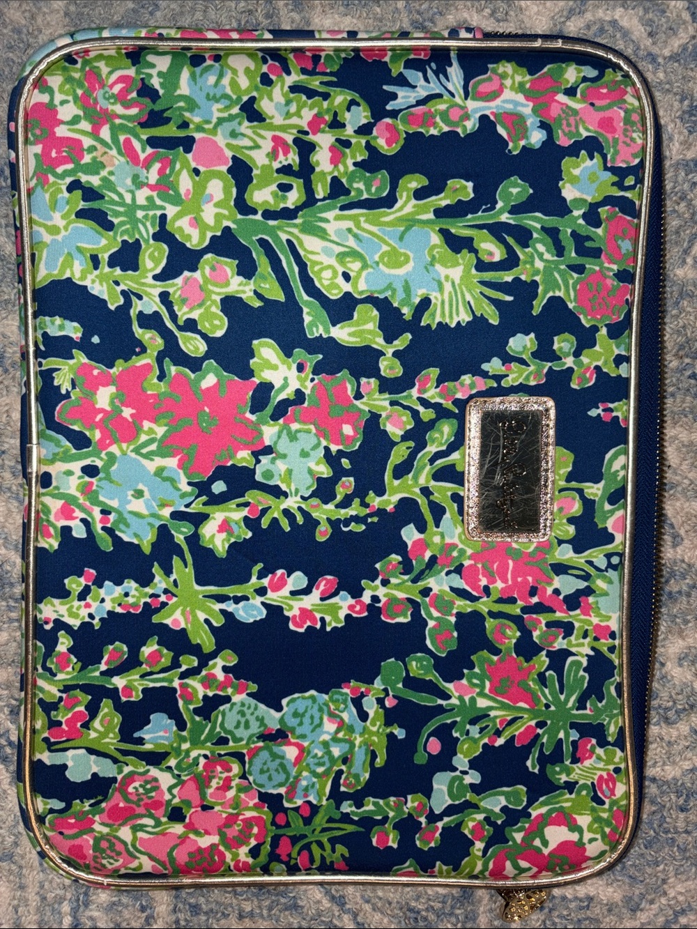 Lilly Pulitzer Navy Pink Green Floral Zip Tablet Sleeve